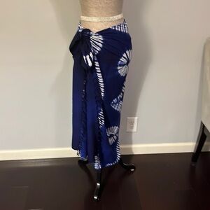 Tie Dye Sarong.  Blue and white with fringe on sides.